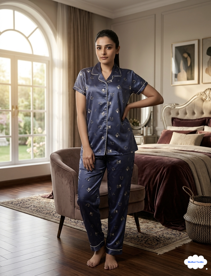 Printed satin nightsuit