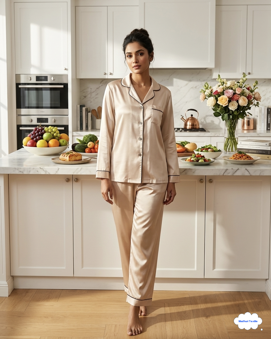 Solid color satin nightsuit