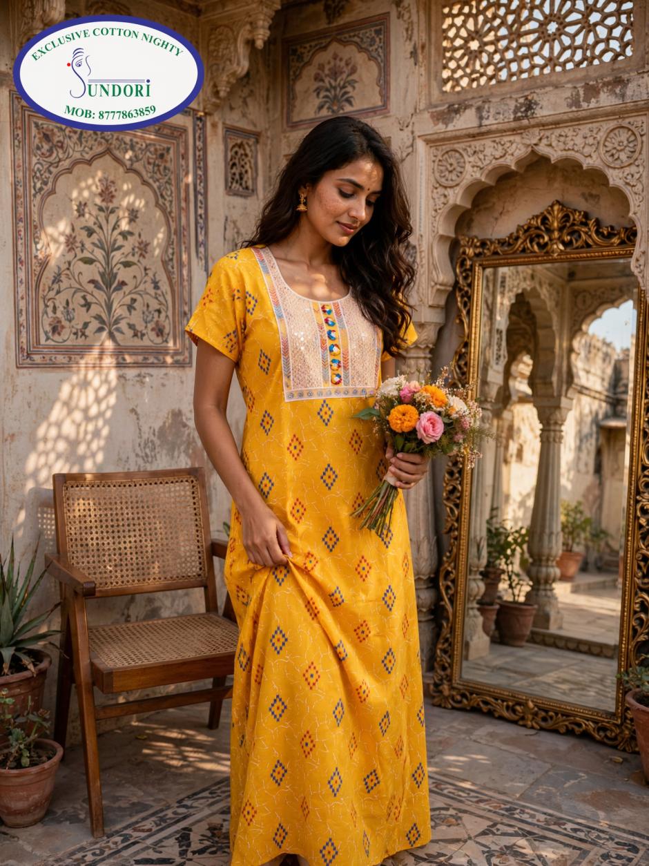 Lacework@neck cotton nighty