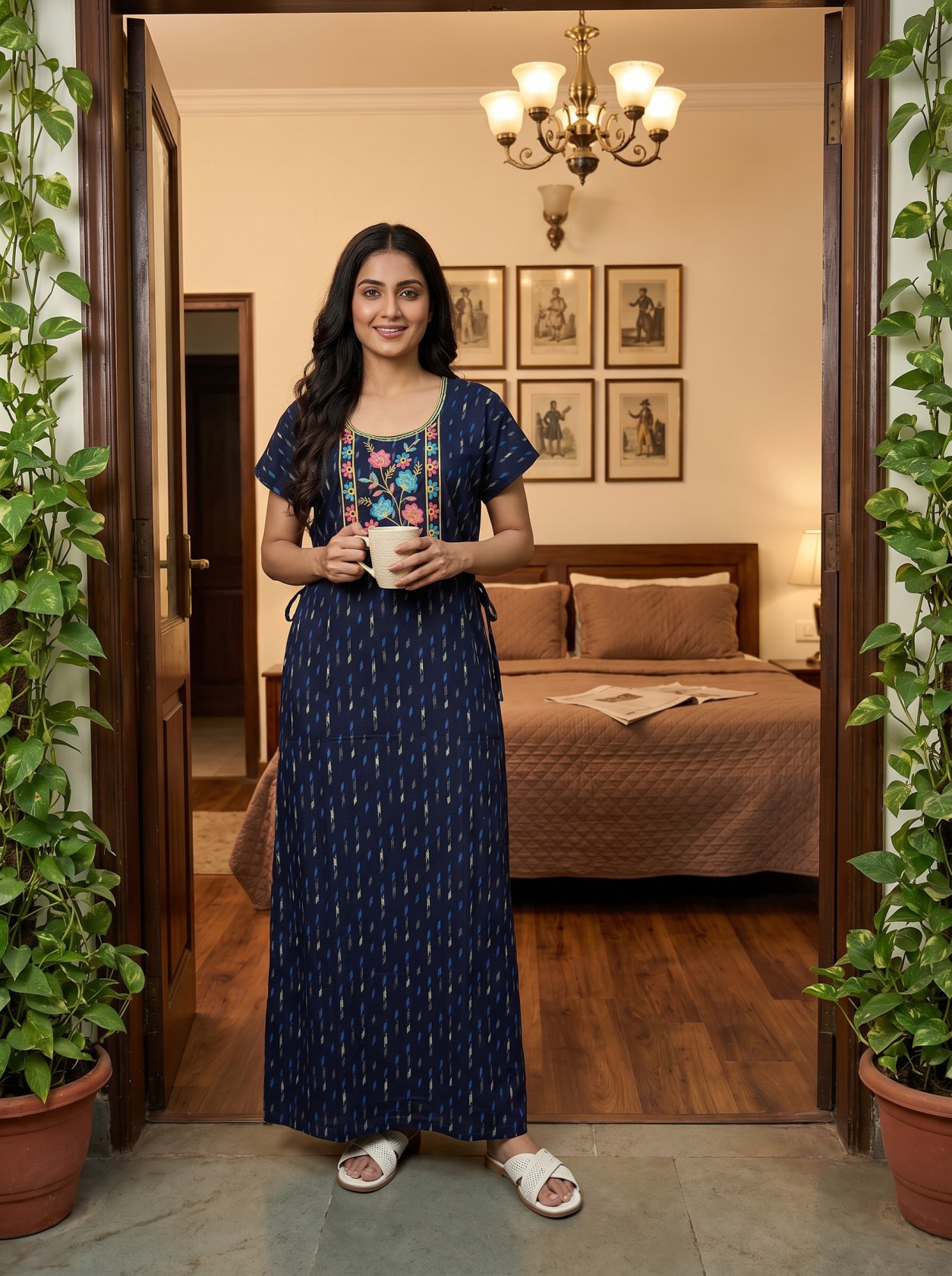 Embroidered Kotki print A-line