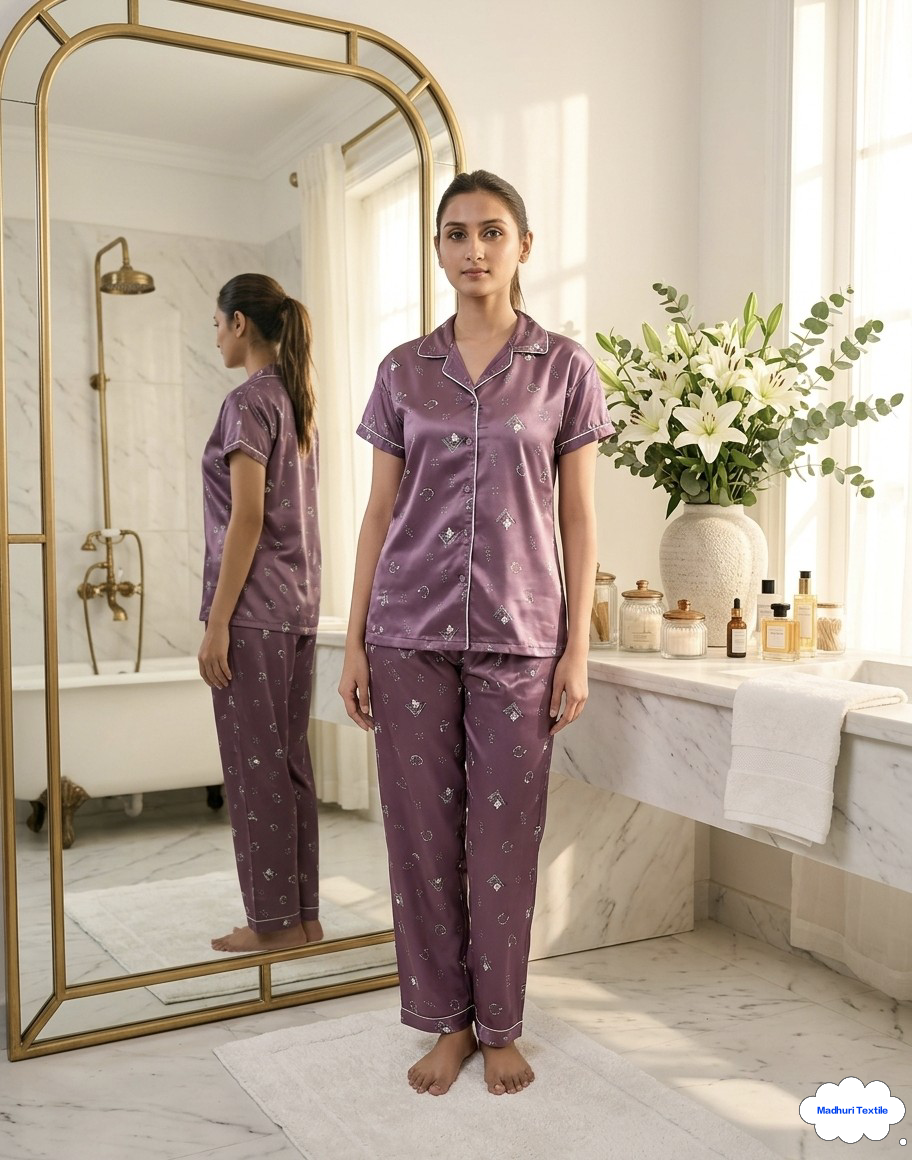 Printed satin nightsuit