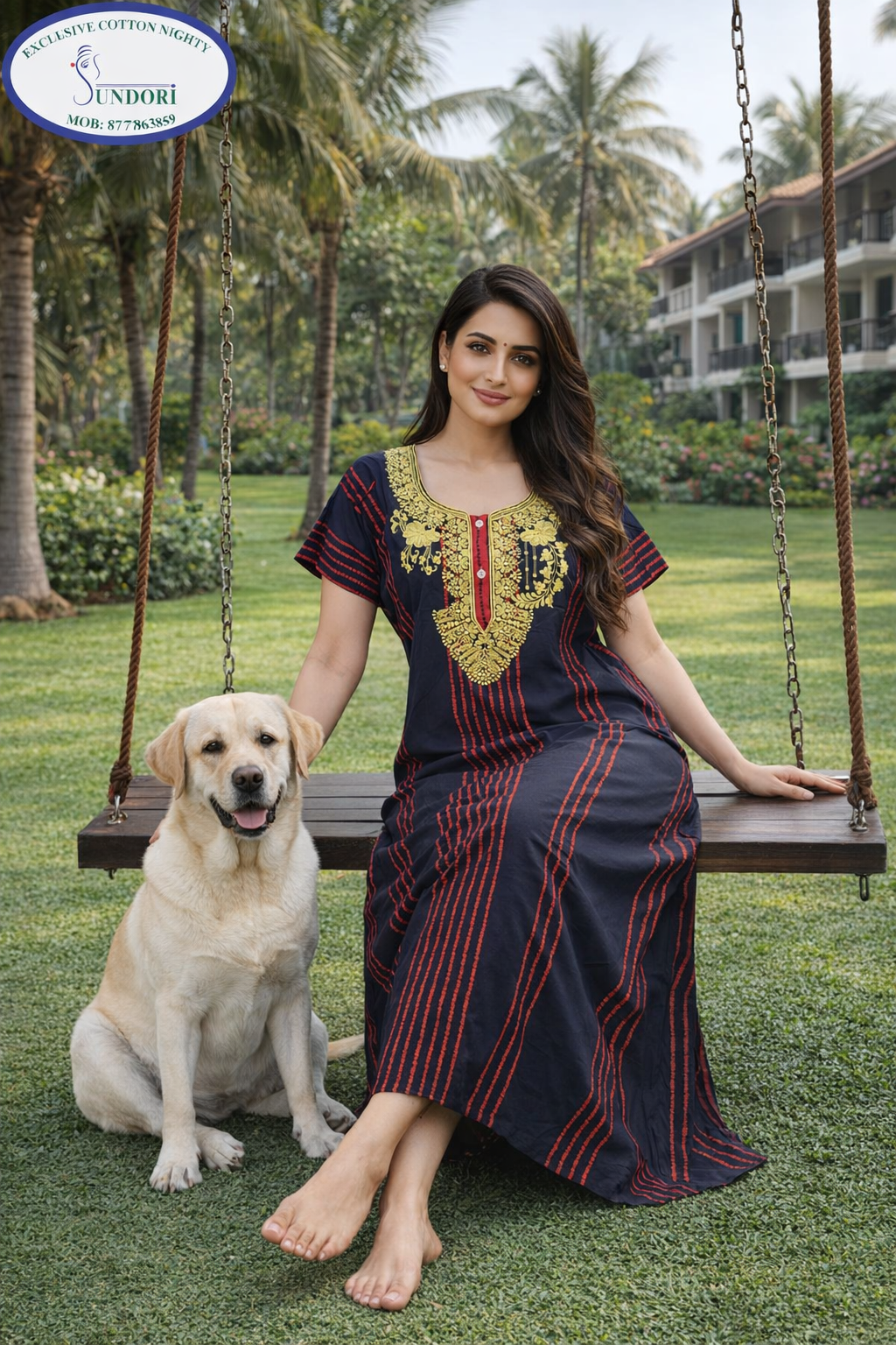 Embroidered cotton nighty