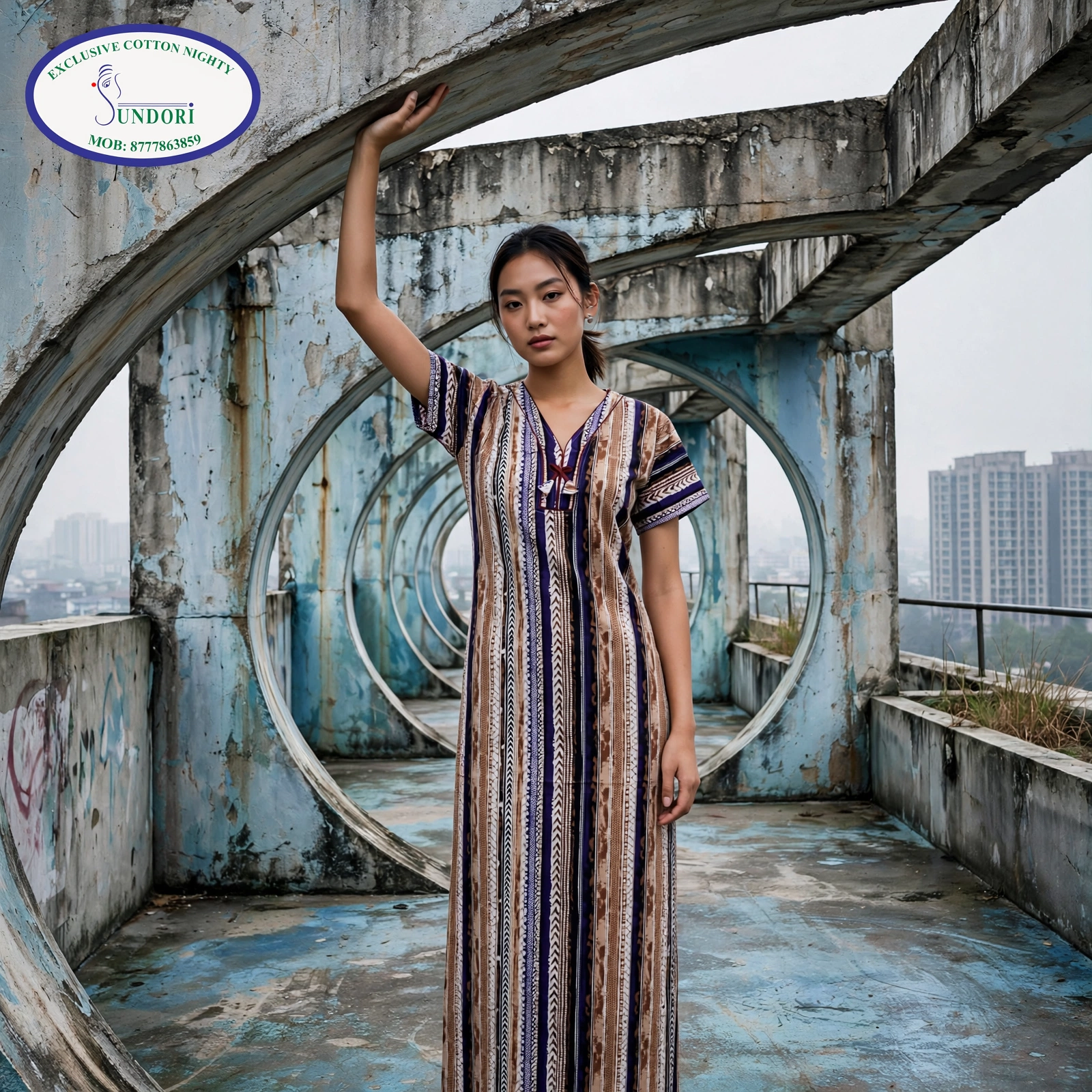 Abstract printed premium cotton nighty