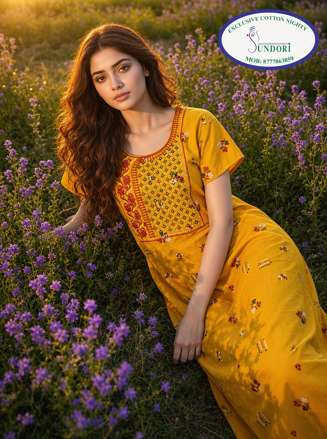 Embroidered cotton nighty