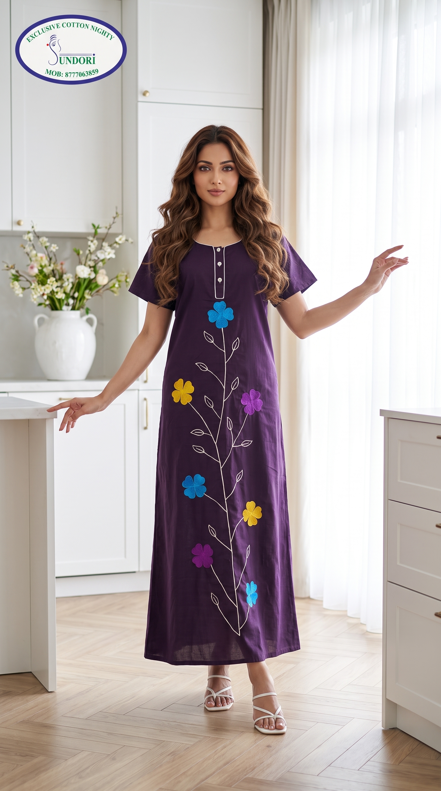 Embroidered designer nighty. — image 1
