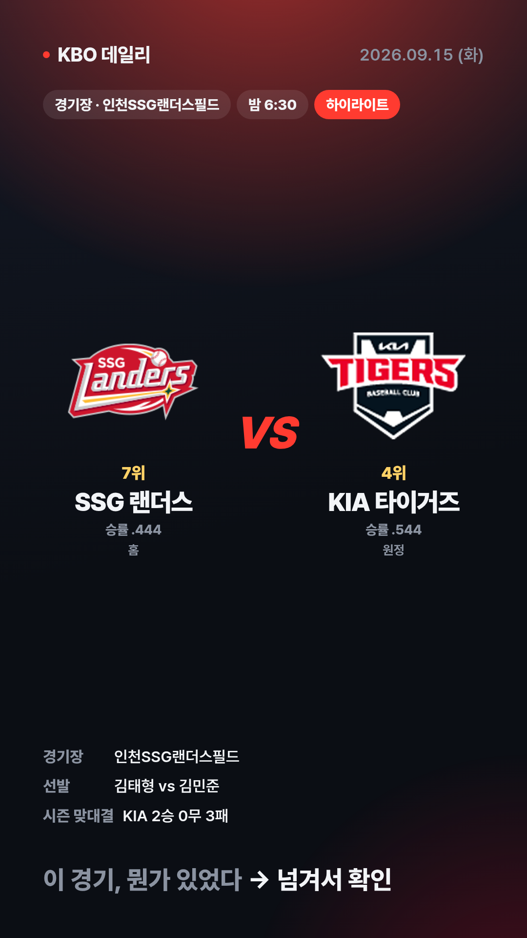 KBO 경기 결과 (9월 15일) 9