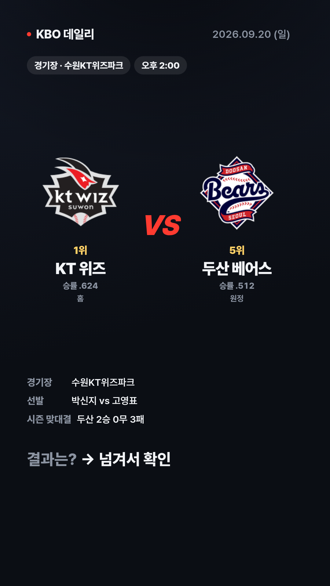 KBO 경기 결과 (9월 20일) 11