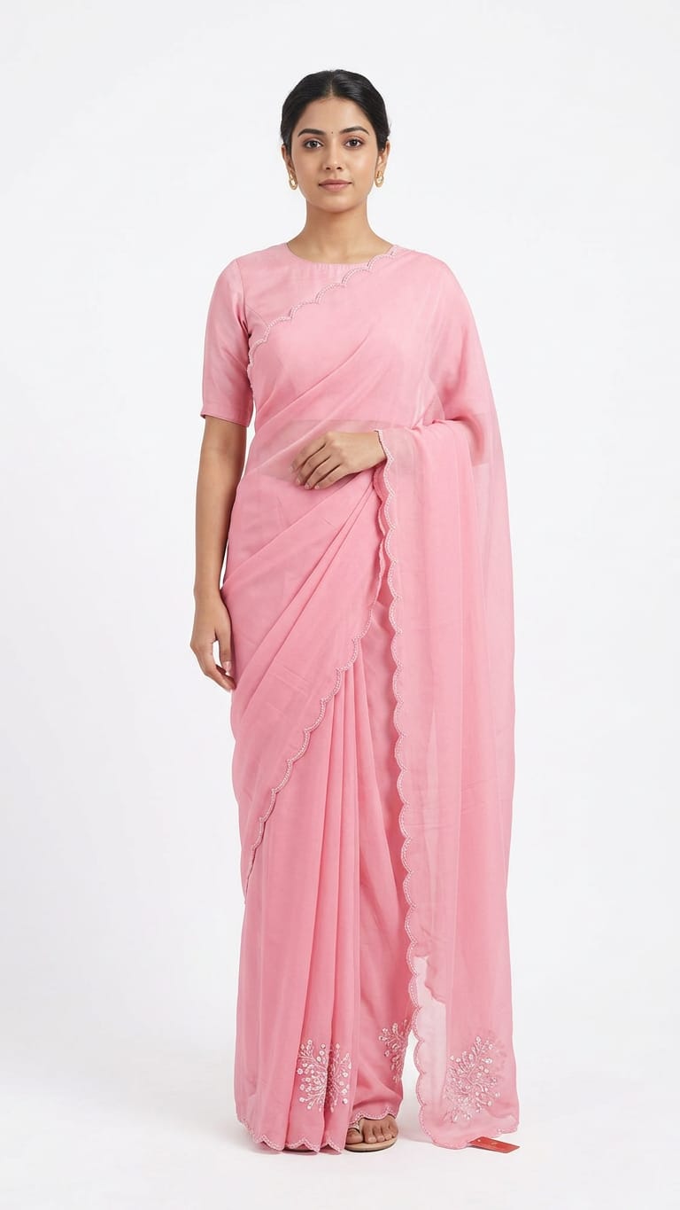 Premium satin silk with border pearl work ready to wear