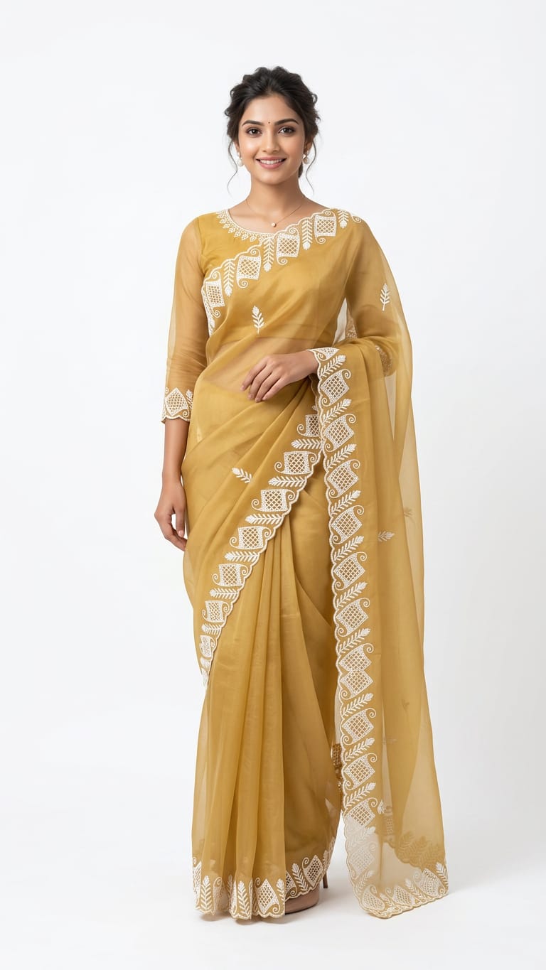 Gota work chiffon saree ready to wear