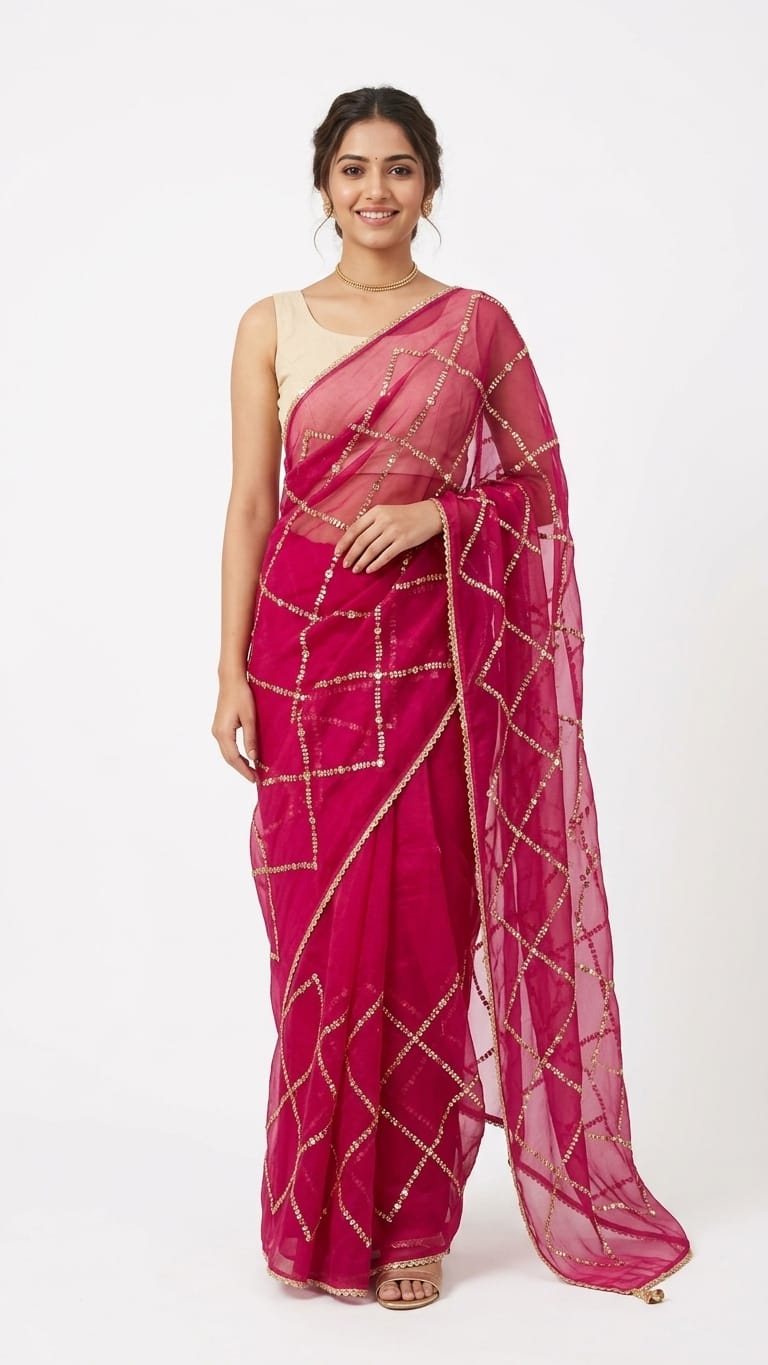Classic Chiffon saree with checks work ready to wear