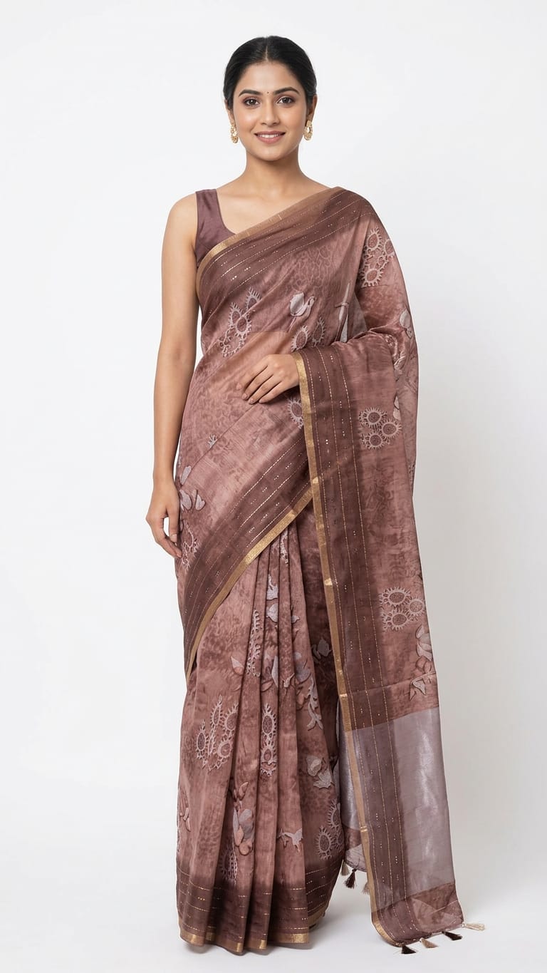 Classic Chanderi cotton phulkari work saree ready to wear