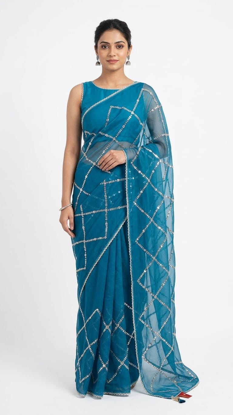 Classic Chiffon saree with checks work ready to wear