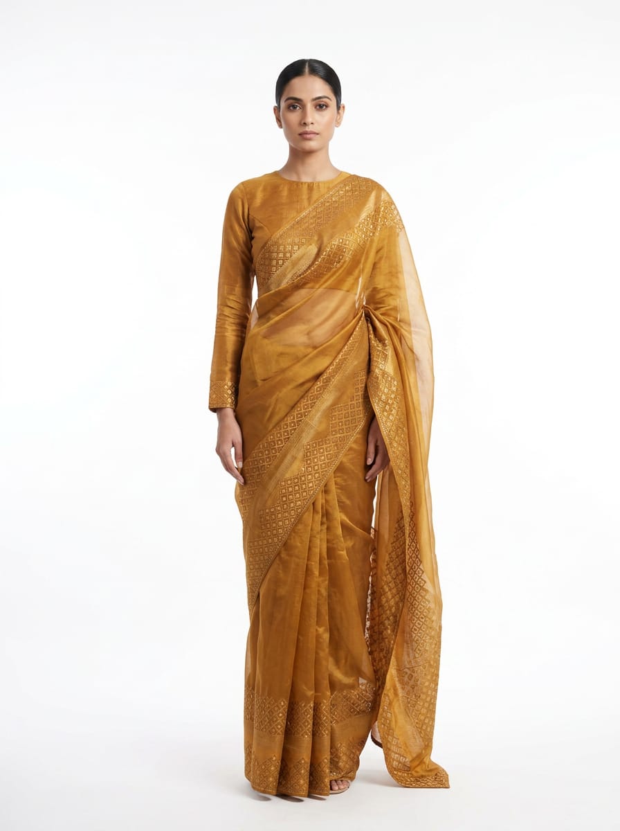 Classic Chiffon saree with checks work ready to wear