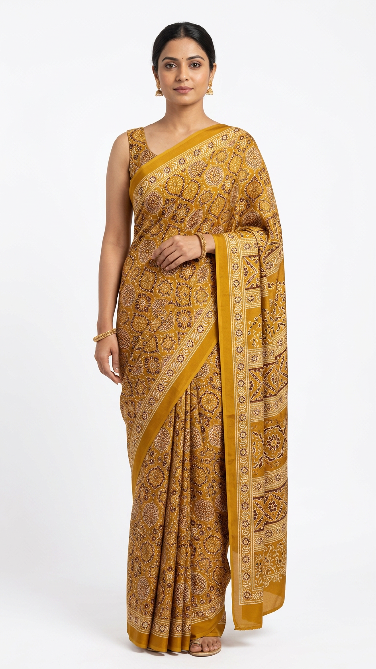 Ajrak modhal silk ready to wear with fall pico
