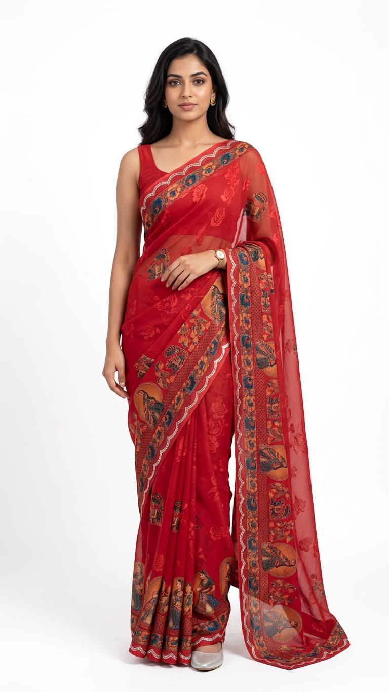 Classic brasso chiffon border polki work ready to wear saree