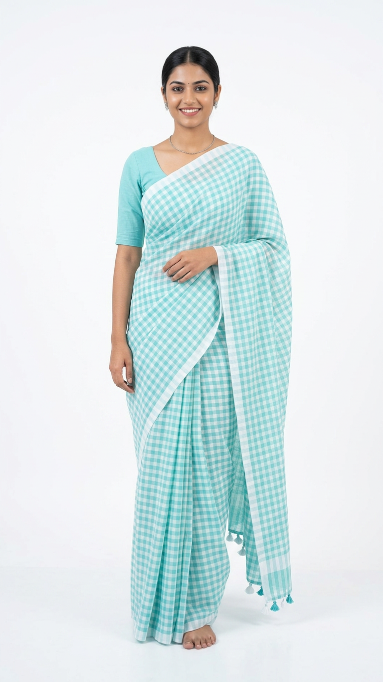 Classic daily wear mul cotton all over check saree ready to wear