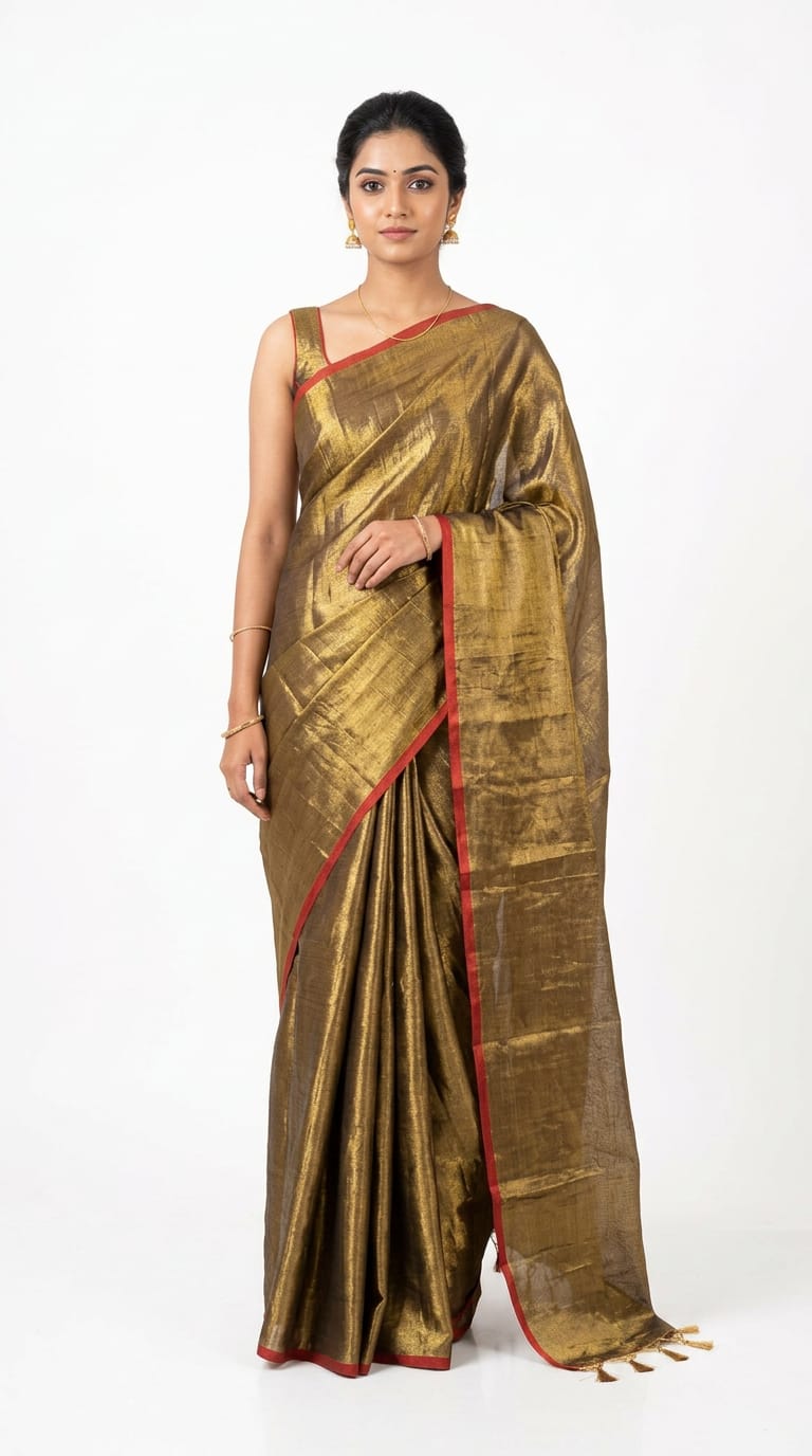 Golden metallic silk saree ready to wear