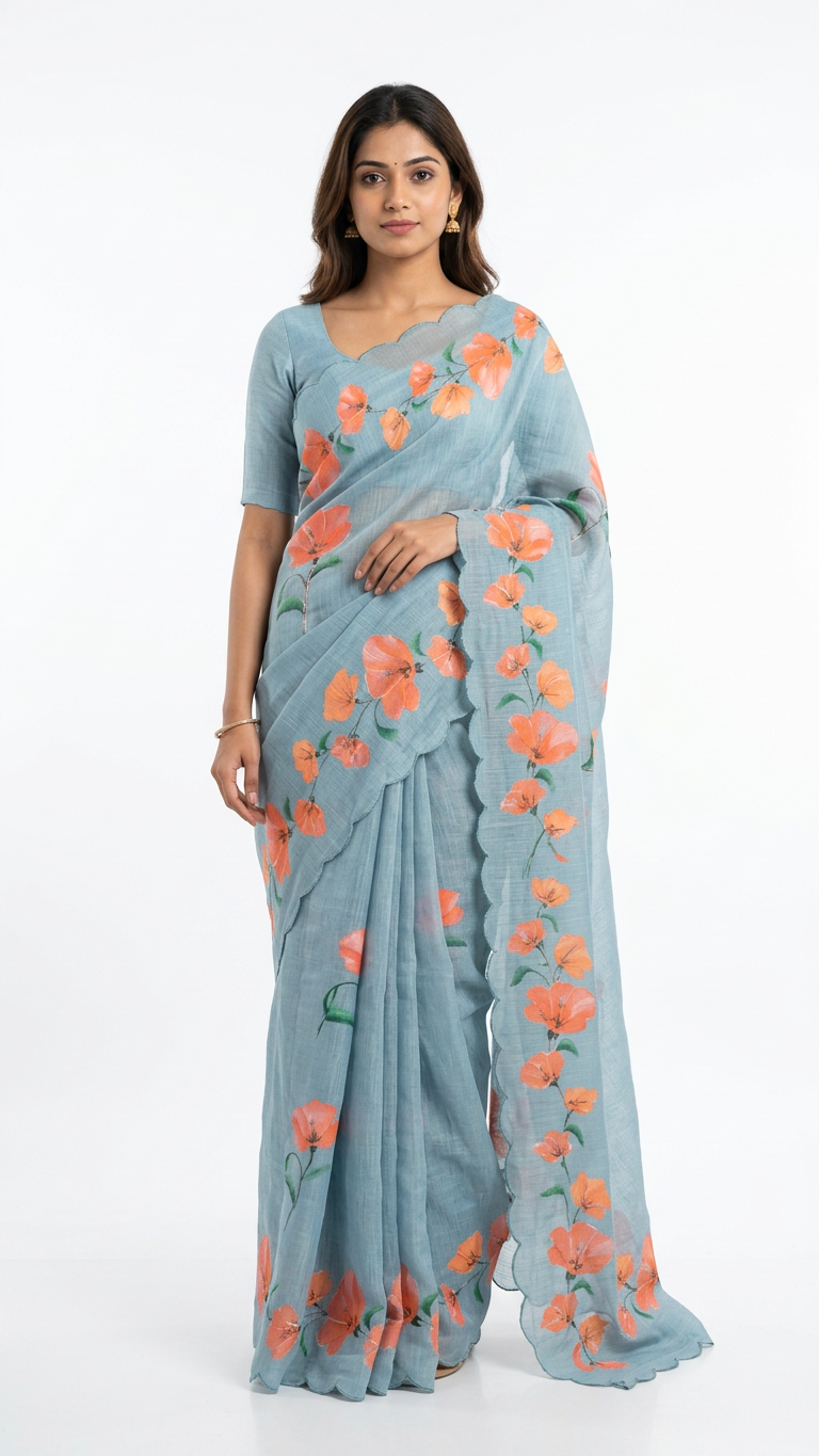 Linen cotton ready-to-wear sarees with fall pico