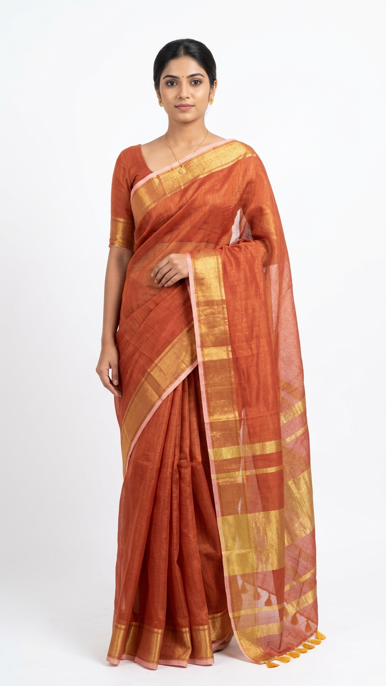 Linen metallic silk saree ready to wear