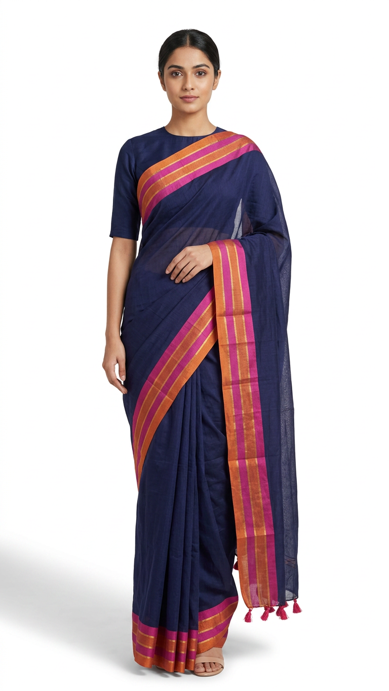 Royal mul cotton broad border saree ready to wear