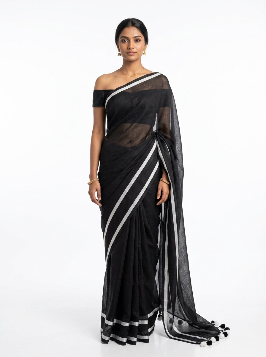 Rich mul cotton 1 side double stripes ready to wear saree