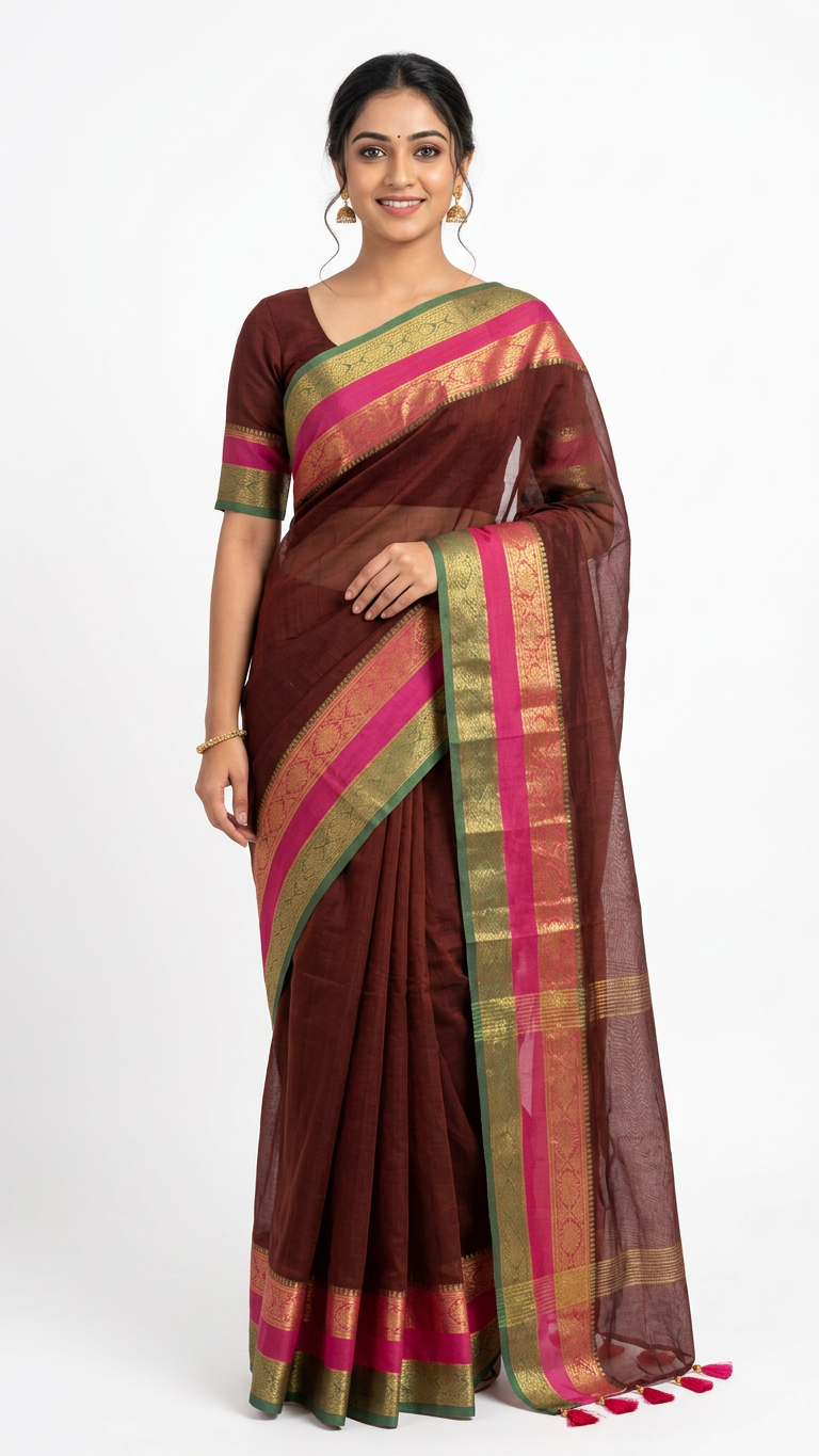 Classic Mul cotton multi color border saree ready to wear
