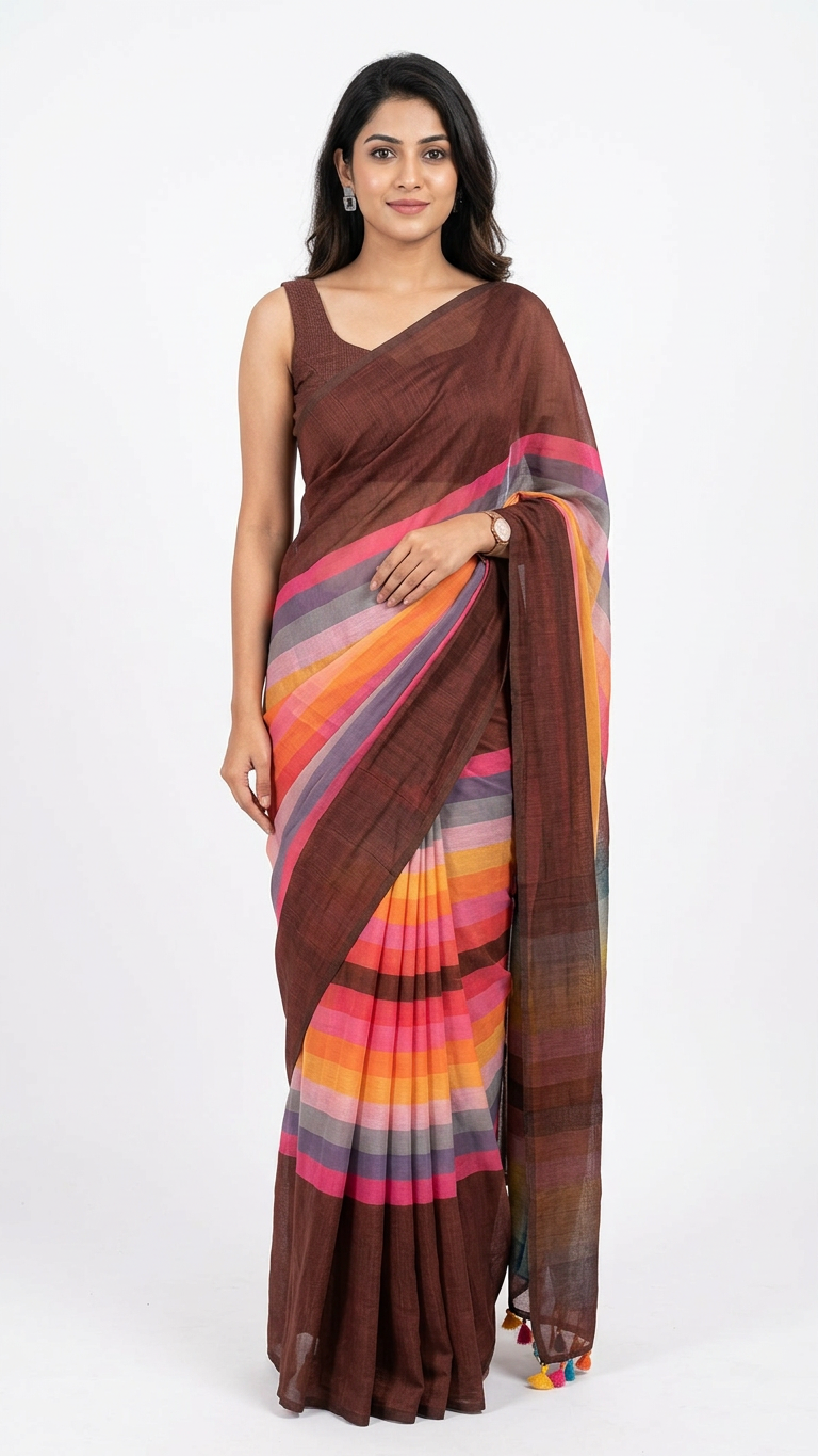 Classic Mul cotton rainbow print saree ready to wear