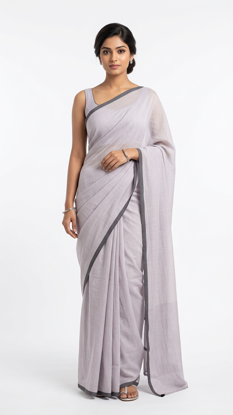 Classic mul cotton saree-single stripe border ready to wear