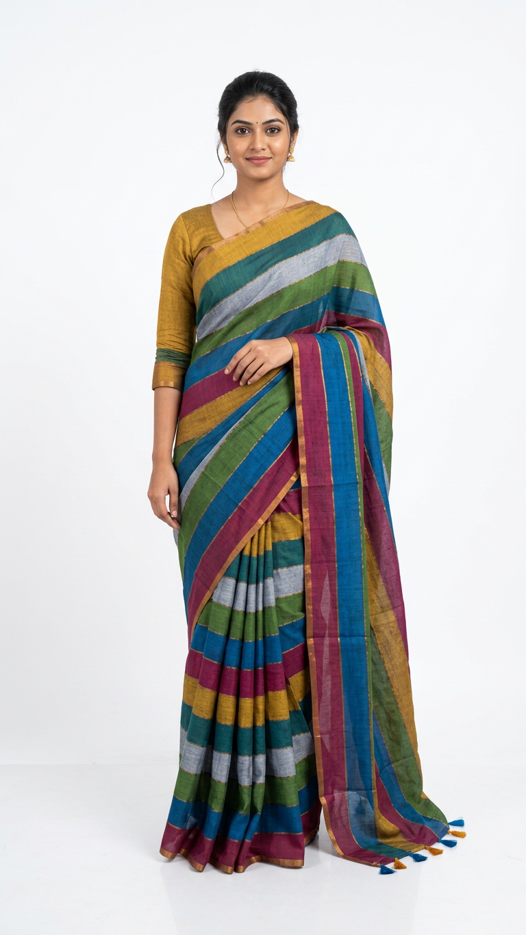 Mul cotton all over stripes ready to wear saree