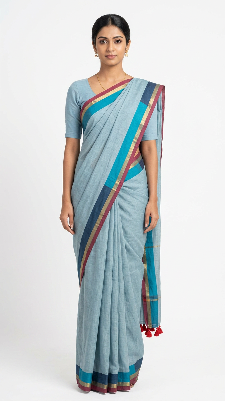Royal mul cotton with tricolor border ready to wear saree