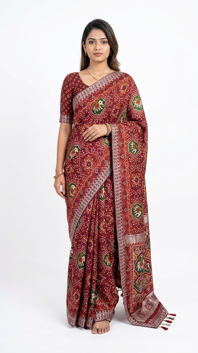 Patola kathiavadi printed silk saree ready to wear with fall pico