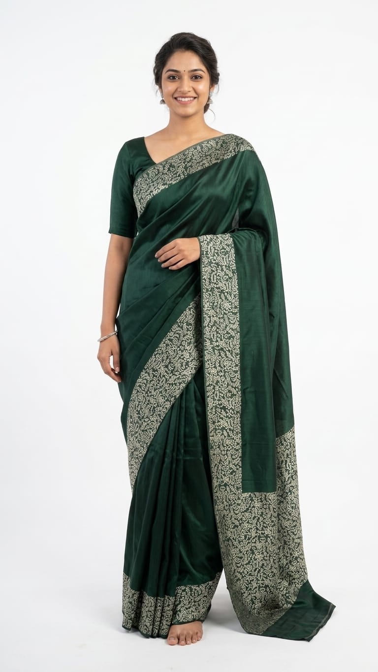 Royal green tussar silk ready to wear saree