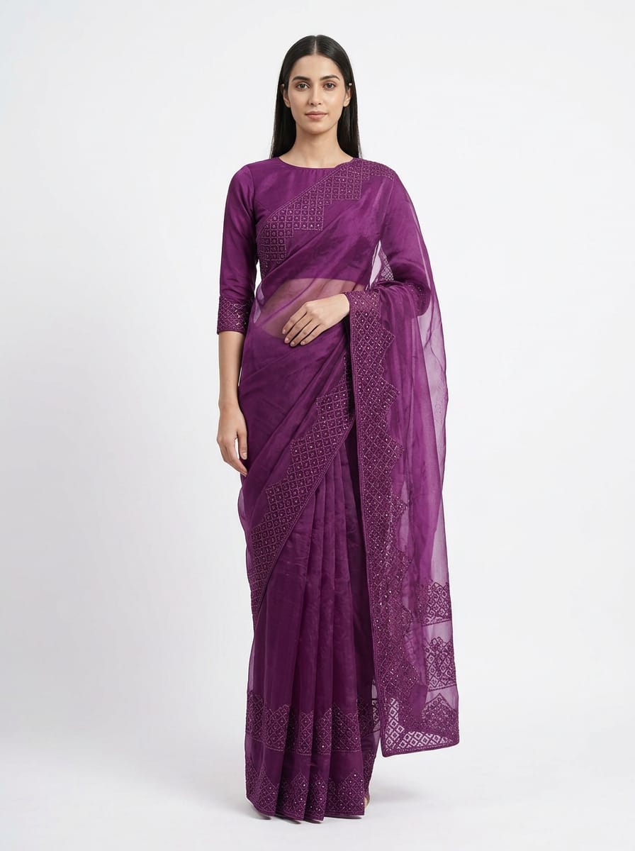 Royal Organza purple ready to wear saree