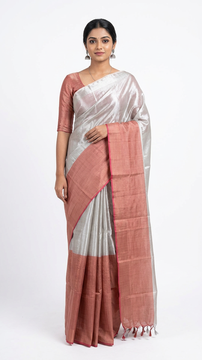 Classic metallic silk  half & half dual color saree ready to wear