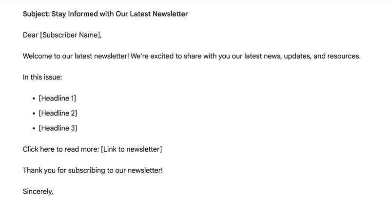 Newsletter Email Format