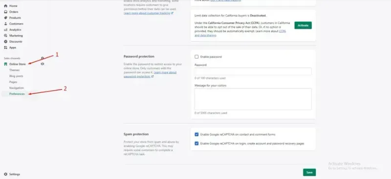 Use the Shopify password protected page