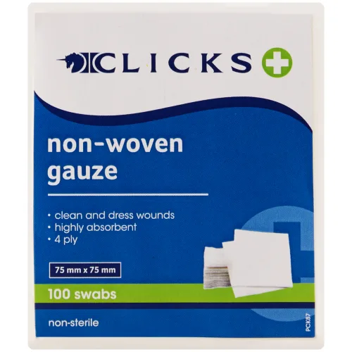 Clicks non-woven gauze swabs, 75 x 75 mm, 100