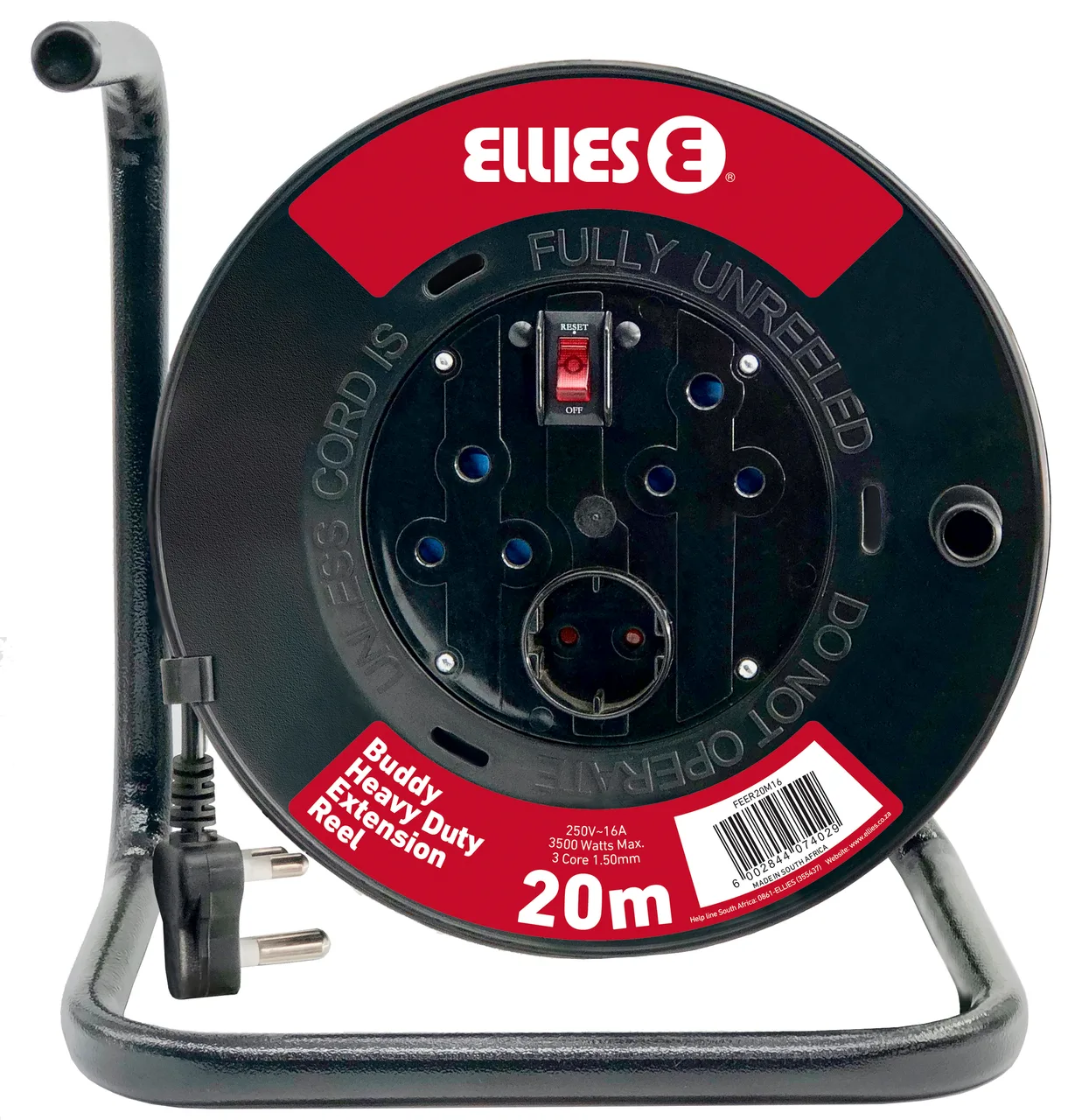 Ellies 3-way 20 m cassette extension reel, 16 A