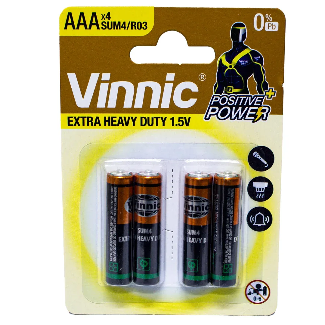 Piles Vinnic Extra Heavy Duty AAA, lot de 4