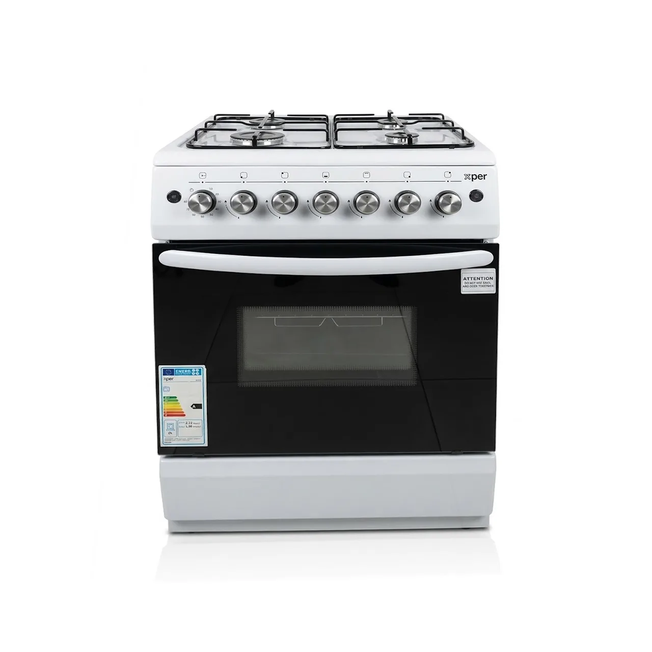 Cuisinière à gaz Xper, 4 feux et four, 60 x 60 cm, argent (7040GS)
