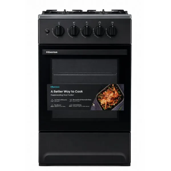 Cuisinière à gaz Hisense 50 x 50 cm, 4 feux et four à gaz, HFG50111B