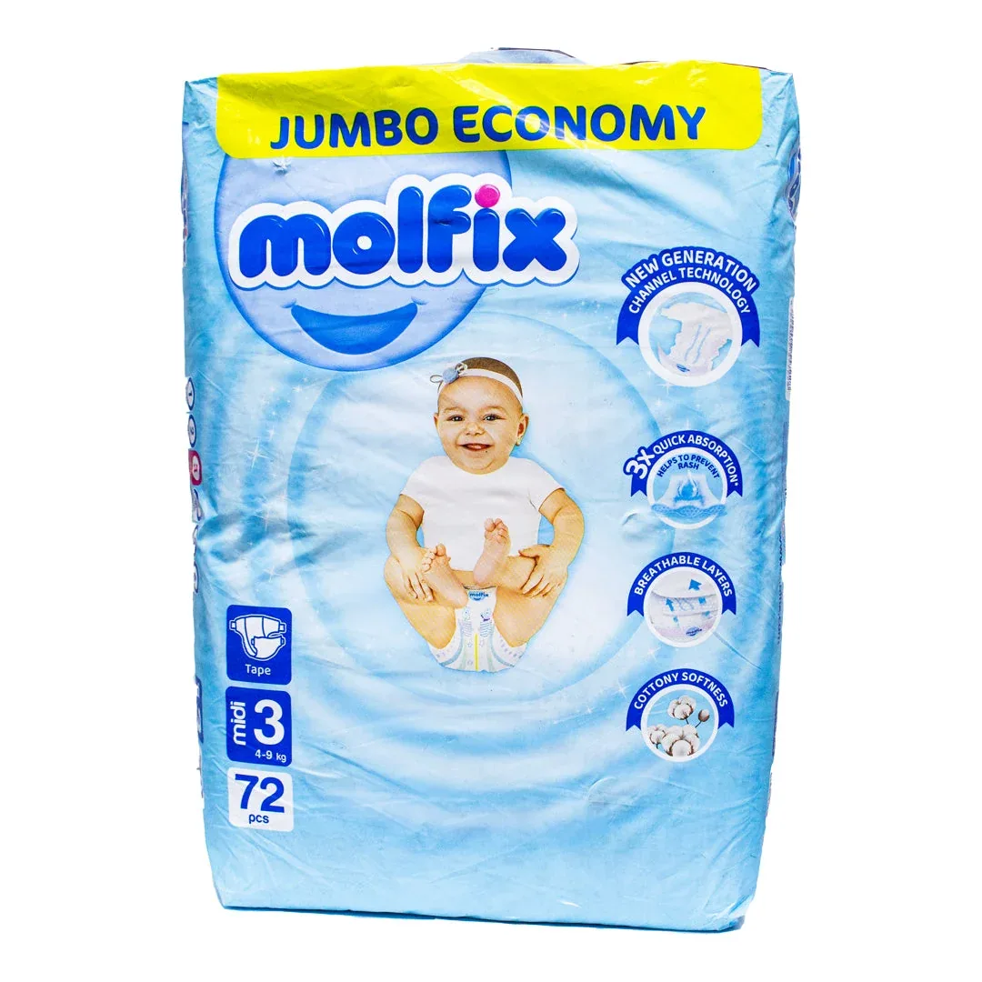 Couches Molfix midi 4-9 kg, 72 pièces