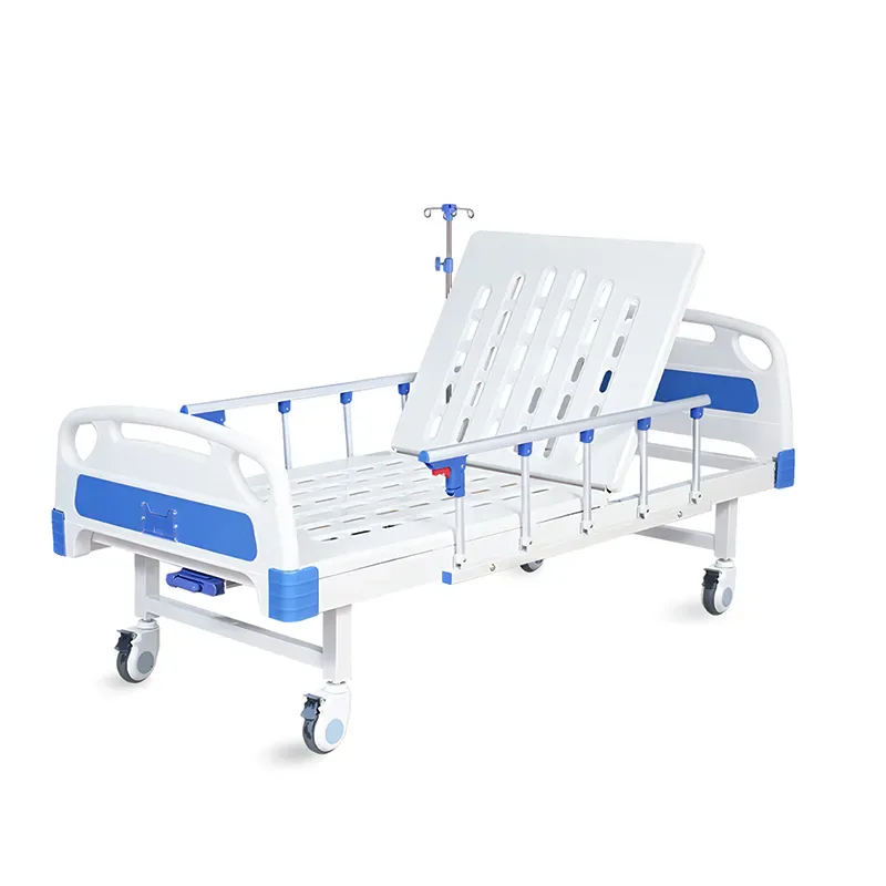 Manual hospital bed, 1 crank, on braked wheels