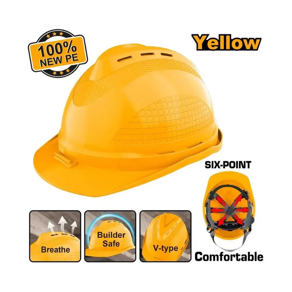 INGCO HSH801 site helmet with chin strap, yellow