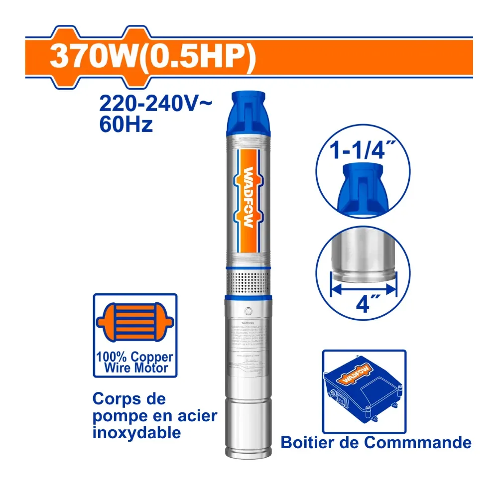 WADFOW WWPD6011 4-inch borehole pump, 370 W, with control box