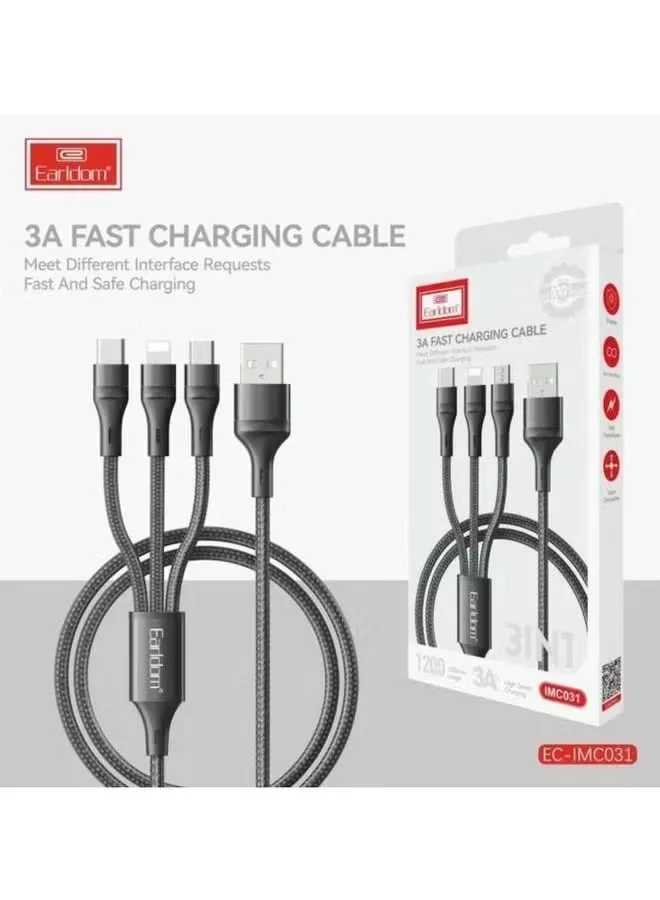 3-in-1 Braided Charging Cable, 1.2 m