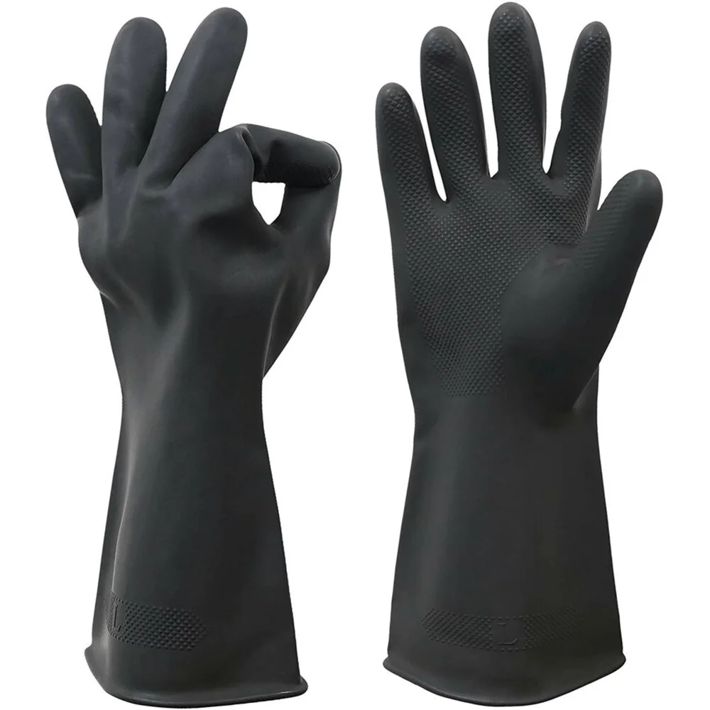 Long black latex household gloves