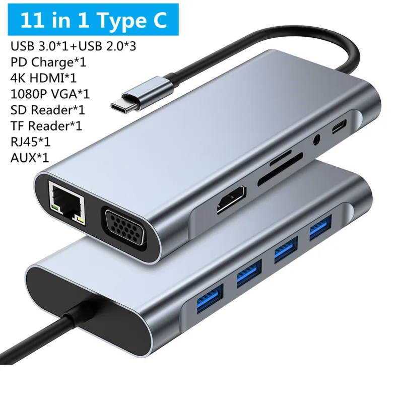 11-in-1 USB-C Hub with HDMI, VGA and Ethernet