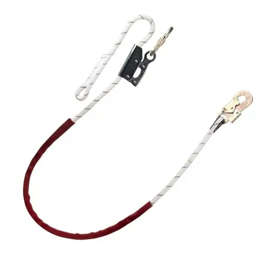 Work positioning rope lanyard with adjuster
