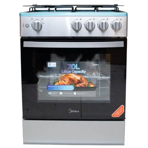 Midea 60 x 60 cm 4-Burner Gas Cooker with Grill, Silver